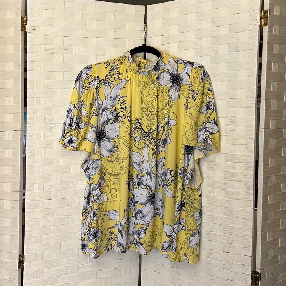 Vibrant yellow flutter sleeve blouse, never worn!